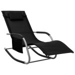 Transat chaise longue bain de soleil lit de jardin terrasse meuble d'extrieur textilne noir et gris ...