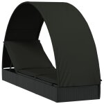 Transat chaise longue bain de soleil lit de jardin terrasse meuble d'ext�rieur avec toit rond noir 211x57x140 ...