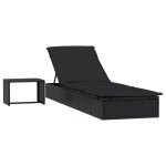 Transat chaise longue bain de soleil avec table rsine tresse noir helloshop26 02 0012207