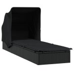 Transat chaise longue bain de soleil avec toit pliable 213 x 63 x 97 cm rsine tresse noir helloshop26 ...