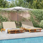 Transat double vidaxl avec des roues et un coussin en bois d'acacia