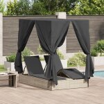 Transat double vidaxl avec toit et rideaux gris clair en poly rotin Transat double vidaxl avec toit et rideaux gris clair en poly rotin