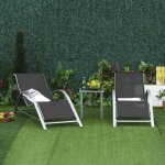 Transats de jardin 3 pi�ces - 2 fauteuils et table - mesh m�tallique noir - pour terrasse / balcon