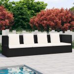 Lit de jardin ajustable 7 - positions avec coussins et oreillers lavables poly rattan noir