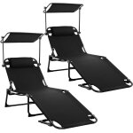 Transat de plage pliable avec auvent, chaises longues, bains de soleil charge 150kg - (2pcs)