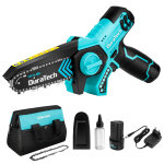 Tronconneuse a batterie 5 pouces, duratech, 12v mini scie electrique sans fil avec 2 batteries et 2 chaines, ...