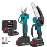 Tronçonneuse à batterie brushless 6 pouces + sécateur électrique 30m, avec avec 2 batteries 128vf Tronçonneuse à batterie brushless 6 pouces + sécateur électrique 30m, avec avec 2 batteries 128vf