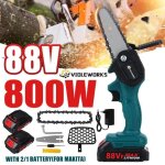 Trononneuse elagueuse 800w - portable guide scie  chane lectrique sans fil avec 2 batteries 88v 2500mah ...