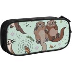 Trousse a crayons motif loutres de mer, sac de rangement de papeterie, grande capacite, double couche, ...