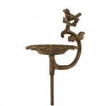 Tuteur bain d'oiseaux ou pic de jardin coupelle style bnitier mangeoire a oiseau en fonte marron 15x19, ...