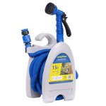 Tuyau d'arrosage extensible 15m 12 bar + pistolet multi - jets 7 fonctions + raccords goodyear