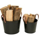 Ulteronixshop - lot de 2 paniers � bois, bois de chauffage et d�allumage, m�tal, anses en cuir, motif ...
