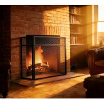 Ulteronixshop - paravent de chemin�e � 3 panneaux � dessus plat en acier thermolaqu� noir avec charni�res ...