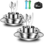 Ulteronixshop - set de couverts camping, ustensiles et bol soucoupe inox, assiette tasse couteau fourchette ...