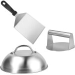Ulteronixshop - set smash burger, 3 pi�ces, presse � hamburger avec cloche de fondu et spatule, inox, ...