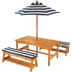 Ulteronixshop - table et bancs de jardin pour enfant avec coussins et parasol, salon de jardin ext�rieur ...
