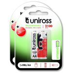 Uniross lot de 2 packs de 2 piles rechargeable aa / hr6 2100 nimh hybrio, 1. 2v