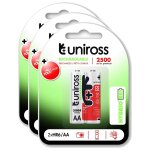 Uniross lot de 3 packs de 2 piles rechargeable aa / hr6 2500 nimh hybrio, 1. 2v