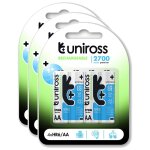 Uniross lot de 3 packs de 4 piles rechargeable aa / hr6 2700 nimh hybrio, 1. 2v