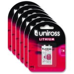 Uniross lot de 6 packs de 1 pile lithium 9v - block l522 24 - lf, iec - fr03, 9v