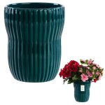 Vache, pot de fleurs, vase en cramique cannele Ø13 cm h 16cm vert bouteille brillant styl