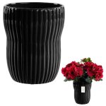 Vache, pot de fleurs, vase en céramique cannelée Ø13cm h 16cm noir brillant elégant Vache, pot de fleurs, vase en céramique cannelée Ø13cm h 16cm noir brillant elégant