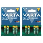 Varta lot de 2 blisters de 4 piles recharge accu power 550 mah aaa micro nimh