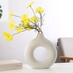 Vase circulaire en c�ramique creuse, poterie d�corative de style nordique en forme de donut, pot de fleurs, ...