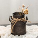 Vase a fleurs vintage en fer, pot a lait, vase d�coratif de style maison de campagne, seau a fleurs rustique, ...