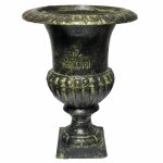 Vase vasque jardinière en fonte grise style médicis pot de fleur en fonte patinée verte 15x15x20cm Vase vasque jardinière en fonte grise style médicis pot de fleur en fonte patinée verte 15x15x20cm