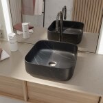 Vasque � poser carr�e en c�ramique noire mat effet marbre 38x38x14 cm - black marble