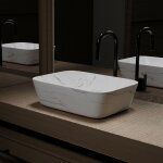 Vasque à poser rectangle en céramique blanche mat effet marbre - 45, 5x32, 5x13 cm - white marble Vasque à poser rectangle en céramique blanche mat effet marbre - 45, 5x32, 5x13 cm - white marble