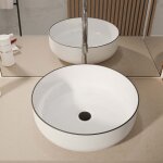Vasque � poser ronde en c�ramique ¿42x14 cm blanc et liser� noir
