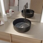 Vasque � poser ronde en c�ramique noire mat effet marbre ¿36x12 cm - black marble