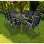 Vcm 9 pcs. set de meubles de jardin en alu verre ensemble de jardin groupe de repas table chaises 190 ...