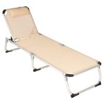 Vcm bain de soleil de jardin beige coussin 187x57x30cm bain de soleil alu pliable