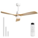 Ventilateur de plafond avec lumire, sofucor, tlcommande, pales en bois naturel, Ø132 cm, 6 vitesses, ...