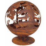 Vritable brasro sphrique sur pied brasier rond motifs cerf fort a poser extrieur en fer ancien rouille ...