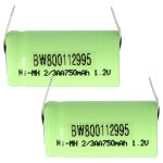 Vhbw 2x batteries remplacement pour 2 / 3aa pour modle rc (750mah, 1, 2v, nimh, vert, avec cosse  souder ...