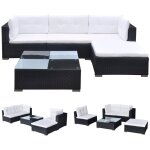 Lot de 5 salon jardin avec coussinsr�sine tress�e noir