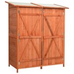 Abri  outils de jardin avec etagres ajustables & toit inclin bois de sapin solide