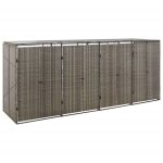 Vidaxl abri pour poubelle quadruple gris 274x80x117 cm rsine tresse