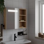 Vidaxl armoire de salle de bain à miroir avec led chêne 60x13x52 cm Vidaxl armoire de salle de bain à miroir avec led chêne 60x13x52 cm