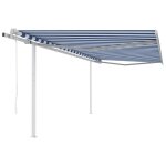Vidaxl auvent automatique rtractable avec poteaux 4x3, 5 m bleu blanc