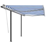 Vidaxl auvent manuel rtractable avec poteaux 3, 5x2, 5 m bleu et blanc