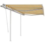 Vidaxl auvent manuel rtractable avec poteaux 3x2, 5 m jaune et blanc