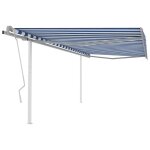 Vidaxl auvent manuel rtractable avec poteaux 4, 5x3, 5 m bleu et blanc