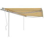 Vidaxl auvent manuel rtractable avec poteaux 4x3, 5 m jaune et blanc