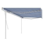 Vidaxl auvent manuel rtractable avec poteaux 5x3, 5 m bleu et blanc