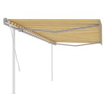 Vidaxl auvent manuel rtractable avec poteaux 5x3, 5 m jaune et blanc